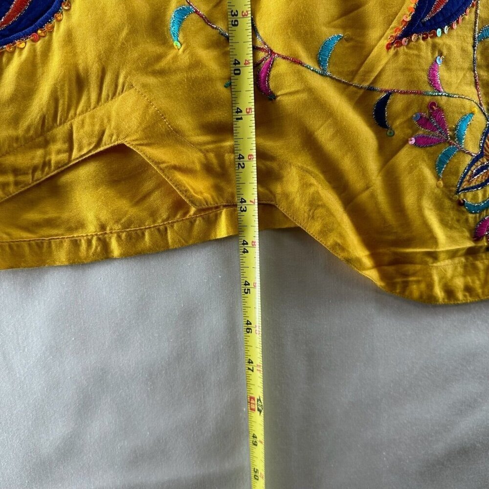 India Home Textile Dress Womens Sz M Golden Yellow Long Sleeve Lined Embroidered - Picture 11 of 12